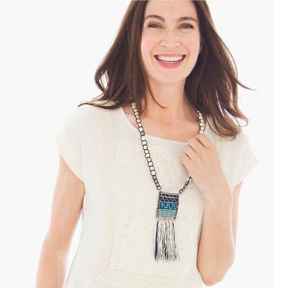 Chico's Emori Embroidered Top Size 3 Women's Extra Large Boho Natural - Picture 1 of 14